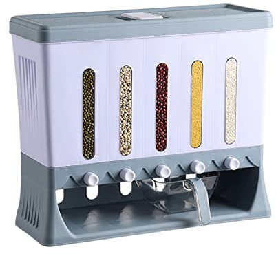 Wall Mounted Large Capacity Whole Grains Dispenser Rice Bucket Food Storage Container Automatic Metering For Kitchen Rice Beans Multi Compartments Advanced Technology