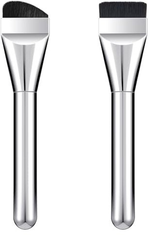 Oruola 2pcs Flat Foundation Brush,Super Thin Liquid Foundation Brush,Soft Synthetic Bristles,Precision Flat Traceless Foundations Concealer Premium Makeup Brushes (Silver)