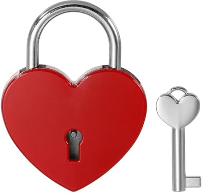 PATIKIL 2.4 Inch Love Locks Heart Padlock with Key Set, Single Heart Couple Wishing Lock Love Padlock for Lover Bridge Anniversary Diary Book Card Box, Red