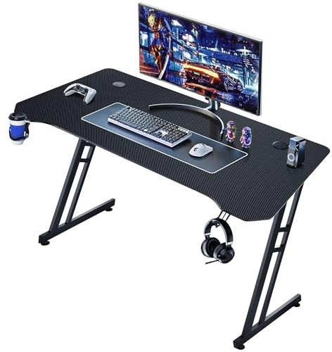 play haha Gaming Desk 120 x 60cm Large Computer Table PC Gaming Desk for Home Office, Metal Frame Gaming Table with Cable Tray and Headphone Hook