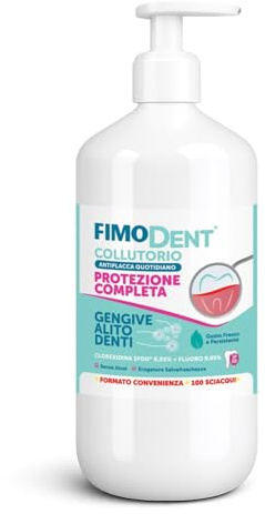Fimodent tägliche Anti-Plaque Mundspülung - Chlorhexidin 0,05% und Fluorid - Täglicher Schutz vor Karies, entzündetem Zahnfleisch und Mundgeruch - 1000mL mit Frische-Spar-Spender