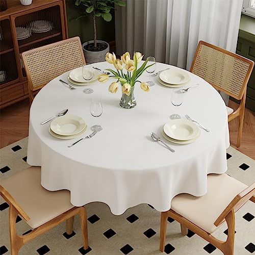 Zdada Weiß Abwaschbar Tischdecken Rund Ø160cm Polyester Tischdecke, Kratzfest, Fleckschutz Tischtuch Outdoor Tischwäsche für Garten, Esszimmer, Feiern und Haushalt