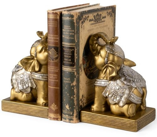Buchstützen für Regale, robuste Buchstützen – Goldener Elefant, dekorative Buchstützen mit Anti-Rutsch-Pad für Buchliebhaber, schwerer Buchhalter für Heimbüro-Dekor