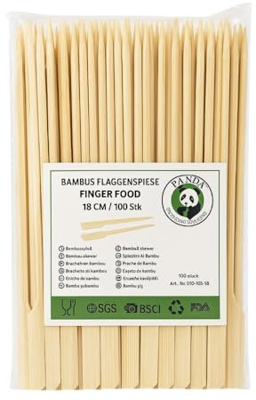 Commerline 500 stycken fingerfood, 18 cm träspett av bambu, cocktailspett för minihamburgare och smörgås, bambuspett för mellanmål och marshmallow, kebabspett trä