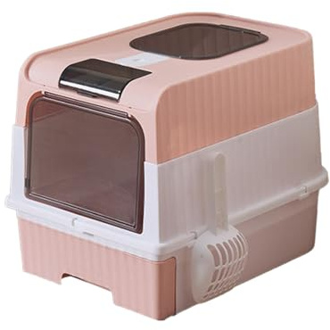 Arenero plegable para gatos con tapa, caja de arena de alta cerrada, con cajón, alfombrilla para rascar y pala, a prueba de olores, higiénica, ideal para gatos grandes