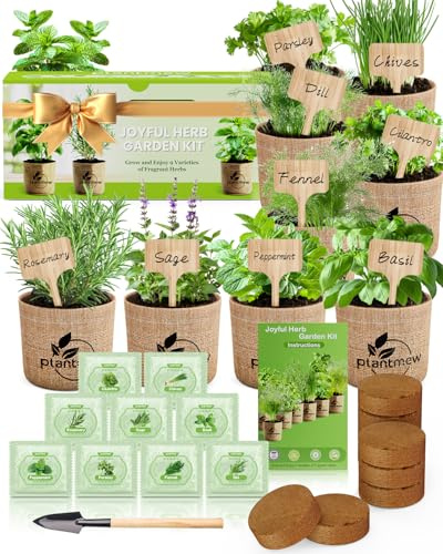 9 Herb Kit for Indoor Garden - Unique Kitchen Gift for Women, Men, Moms, Friends, Complete Starter Set with Pots, Soil and Tools, Perfect for Windowsill
