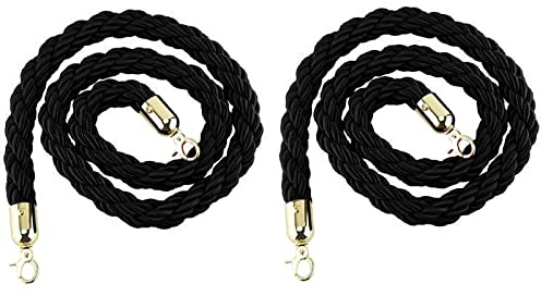 KRXSOBNV, Contrôle des foules de Corde de barrière de Chanvre, Corde torsadée de Corde de Poteau Robuste Industrielle, avec Crochets for Le théâtre de Concerts d'hôtel/,Cordes de Garde-Corps(Black,Le