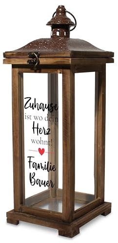 True Statements Personalisierte Holzlaterne 42 cm Landhausstil mit Familiennamen