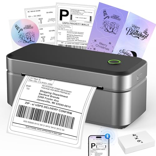 Abelmark DHL Etikettendrucker Bluetooth, Label Printer 4x6 Thermodrucker, Versandetiketten Drucker für Amazon, Etsy, Shopify, Ettikettendrucķer für DHL, kompatibel mit iOS, Android, Windows, Mac
