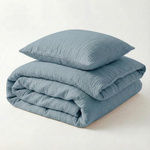 Mooskind Musselin Kinderbettwäsche 100x135 cm mit Kissenbezug 40x60 cm [blau] – 100% Bio Baumwolle & Ökotex geprüft – Musselin Bettwäsche Kinder Set für Mädchen & Jungen – Made in Europe