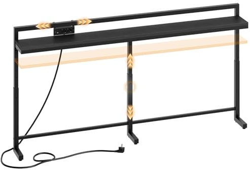 YATINEY 180 cm konsolbord med justerbar höjd (70–90 cm), långt smalt hallbord med flyttbar grenuttag (2AC, 1USB-A, 1USB-C), långt entrébord för vardagsrum, sovrum, Svart XCT21CBB