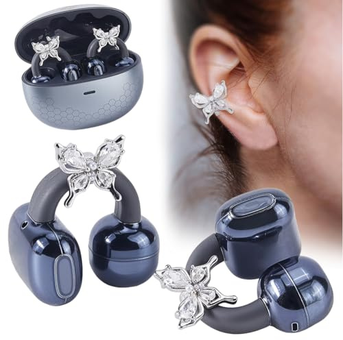 CRASPIRE 2 Pieza Mariposa Diamantes Imitación Auriculares Clip Elegante Accesorio Decorativo Aleación Auriculares Circonita Extraíble Exquisito Clip Plateado Joyería DIY Navidad