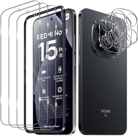 Yenwen 3 Piezas Protector de Pantalla para Xiaomi Redmi Note 15 Pro 5G 6.83 (No 4G) con 3 Piezas Protector de Lente de Cámara, Ultra HD Cristal Templado, Dureza 9H, Anti Arañazos, Sin Burbujas