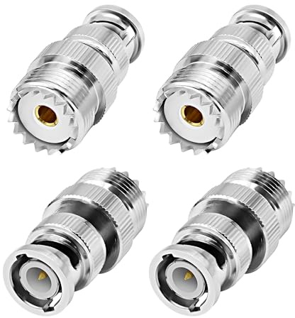 XMSJSIY Lot de 4 adaptateurs BNC mâle vers SO239 PL259 UHF femelle | Adaptateur BNC vers UHF - Connecteur coaxial à faible perte pour radio Ham / appareils LAN sans fil / antennes RF