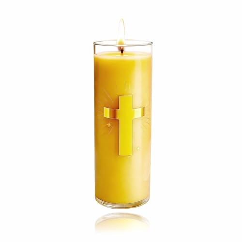 CYSEdge Pure Beeswax Pillar Candles, Single Glass Pack - 80-Hour Burn Time, Non-Toxic Natural Memorial Prayer Candles for Church, Home Gifts