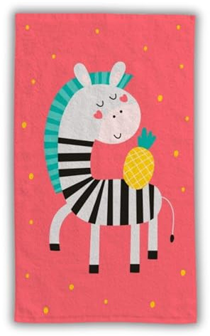 damaloo Kinderhandtuch Zebra 30x50 cm – Weiches Baumwoll-Handtuch mit süßem Tiermotiv – Kleines Handtuch für Kindergarten, Bad & Reisen – Mit Aufhängeschlaufe