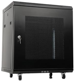 Mreryyse Armoire réseau 12U, Armoire Rack Serveur à 4 Montants, Armoire Rack 19 avec 4 Roues Amovibles pour Équipement IT/Réseau 600×450×650mm