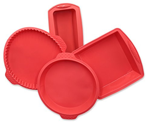 ZOLLNER24 4er Set Backformen aus Silikon, Kastenform, Backform, Obstbodenform