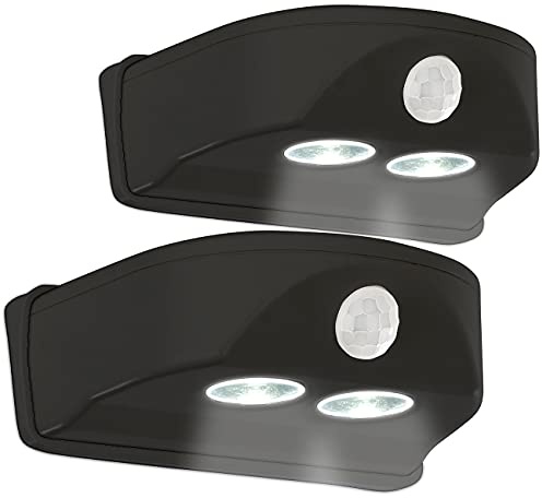 Luminea Türlicht: 2er-Set LED-Türleuchten, Bewegungs-/Lichtsensor, 0,4 W, 50 lm, schwarz (Lampen mit Bewegungsmelder, Batteriebetriebene Türleuchten, Wand)