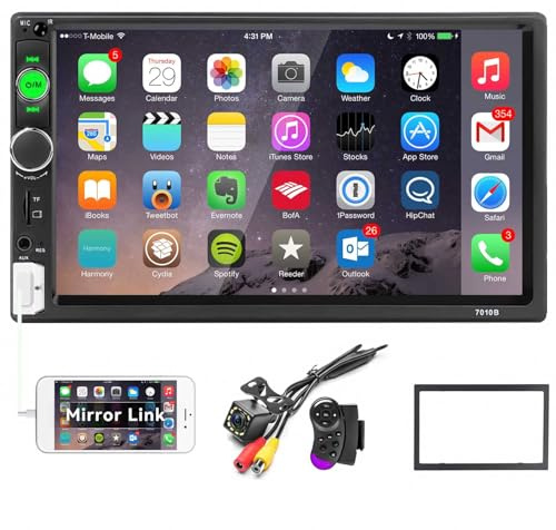 Car Stereo Double Din Bluetooth Car Radio 7 Inch MP5 Player HD Touch Screen FM Radio Audio Receiver AUX in USB TF Card Input UNITOPSCI Multimedia Player Mirror Link with Backup Camera