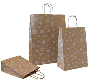 PGV Papiertragetaschen Weihnachten mit Kordel Schneekristall - Verschiedene Größen und Mengen (32 + 12 x 41 cm, 100 Stück)