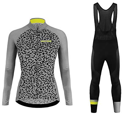 UGLY FROG Damen Fahrradbekleidung Langarm Radtrikot Set Outdoor Radsport Gemütlich Radkleidung Trikot Jersey + Lange Radlerhose im Winter CXW05