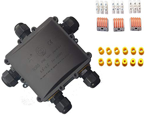 Sucre Auxiliary ® 24A 450V 5 Way IP68 Waterproof Electrical Cable Wire Connector Junction XL Size Box 4-14mm Cable Range (5 Way)