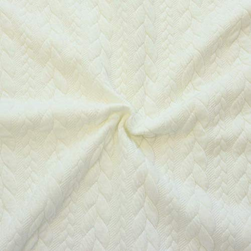 STOFFKONTOR Jacquard Strick Jersey Stoff Meterware mit Zopfmuster, Creme-Weiss