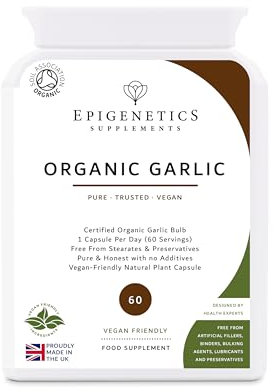 Organic Garlic 450mg | Natural Allium Sativum Herb Supplement | 60 Vegan Friendly Capsules UK Made | Long 2 Month Supply by Epigenetics Supplements