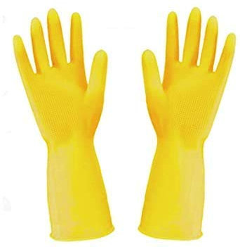 DSTOCK60-10 Pares de guantes de goma impermeables reutilizables amarillos de manga larga- Talla M, 7,5- Limpieza del hogar, fregar vajilla, cocina, ropa