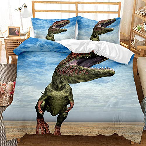 Copripiumino per letto stampato in 3D Set copripiumino per biancheria da letto con dinosauro Copripiumino stampato in morbida microfibra (taglia unica 135x200 cm, 1 copripiumino + 1 federa)