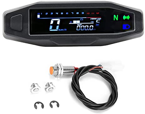 Shkalacar Motorcykel digital hastighetsmätare med 1–6 växlar LCD-display, blinkers, bakgrundsbelysning, odometermätare och förgasare för de flesta motorcykelmodeller (med kabel)