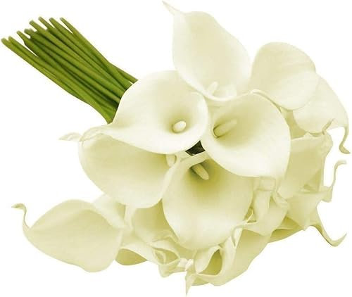 GIVBRO Ramo de flores artificiales de lirios de cala artificiales, ramo de flores de látex de tacto real, 34 cm, 10 unidades