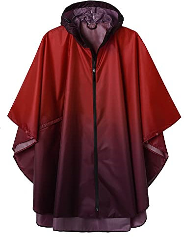 SaphiRose PONCHO Imperméable Poncho avec Capuche Zip pour Adulte-Rouge+Violet,Taille Unique