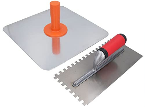 Plâtrier en aluminium + truelle carrée crantée de 8 mm