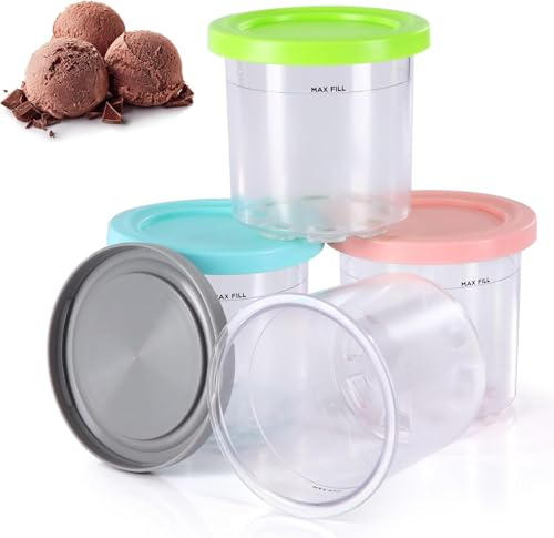 PCTTOIL Creami Behälter Ersatz für Ninja Creami Pints und Deckel -4 Stück Eiscremebehälter Kompatibel mit Ninja Creami NC301EU, NC300UK NC299AMZ Eismaschine