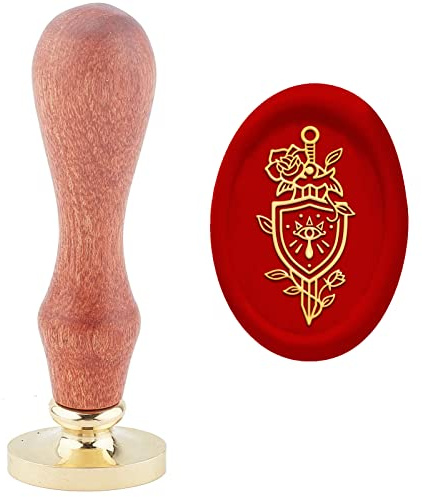 craspire Wachssiegelstempel Schwertschild Rose Siegelwachsstempel Kupfersiegel Retro Abnehmbarer Messingstempelkopf Mit Holzgriff Für Valentinstagsumschläge Einladungskarten Hochzeitsgeschenkpaket