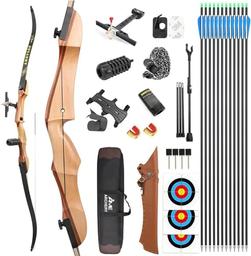 Bogenschießen Recurve Bogen Set für Anfänger Erwachsene 66 68 70 Holzbogen Jugend Bogen Set 14-40lbs Takedown Langbogen Jagd Bogen Sportbogen (70-22lbs, Bogenset 2-Schwarze gliedmaßen)