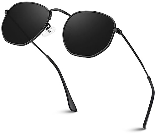 Sunier Sonnenbrille Damen Herren Polarisiert,Mode Apace Metal UV400 Schutz | Ultraleichter Sechseckige Metallrahmen,Trendy Vintage Fashion Stil,Ideal für Fahren, Strand, Outdoor-Aktivitäten