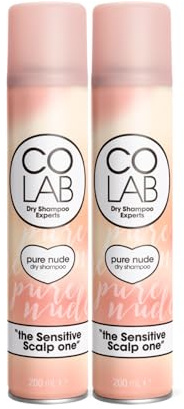 COLAB Champú seco, Pure Nude, paquete de 2, 200 ml, champú seco ligeramente perfumado para cuero cabelludo sensible