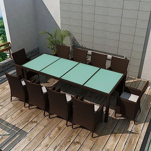 NITCA Rattan Essgruppe 10 Personen Gartenmöbel Set Essgruppe Garten Sitzgruppe Braun und Weiß Rattan Gartenmöbel Set Sitzgarnitur mit Auflagen Gartengarnitur Balkonmöbel Set Terrassenmöbel