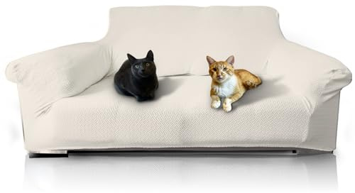FOCARIS Home- Funda Sofa Protector-Ajustable y Repelente al Agua-Funda sofá 3 plazas-Blanco Roto/Claro (Long. máx. 233 cm)-Acolchado-1 Pieza-Fundas de Sofa Ajustables- Packaging presentación Regalo