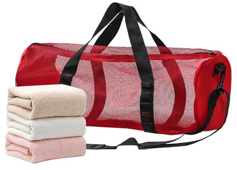 Netz-Strandtasche, Große Netz Strandtasche, Aufbewahrungstasche Mit Reißverschluss, Zylindrische Tauchausrüstungstasche, Große Strandtasche, Netz-Strandtasche Mit Tasche, Faltbare Mesh-Tauchtasche