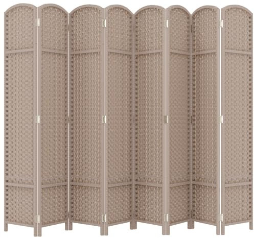 Room Divider 8 Panel Screen 5.6 Ft Tall Partition Room Dividers Beige Privacy Screens Folding Room Separation Free Standing Waterproof Wood Frame Wall Divider