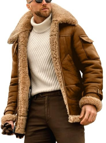 Herren-Wildlederjacke, Vintage-Stil, Plüschkragen, Mäntel, Herren, Wildleder, Sherpa, Lammfell, Kunstfell, Ledermantel, Pelzkragen, Jacke, braun, 3XL
