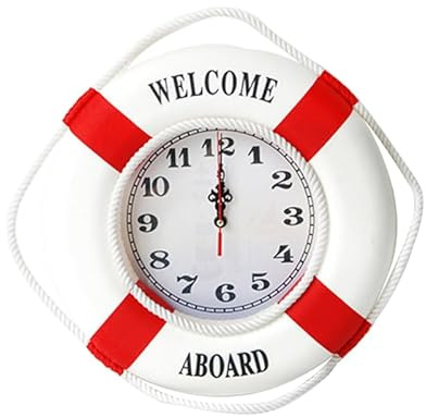 Warmhm Rettungsring Wanduhr Dekorative Uhr Für Wohnzimmer Und Büro Moderne Hängende Uhr Ohne Batterie Langlebiges Material Rot Für Familie Und Freunde
