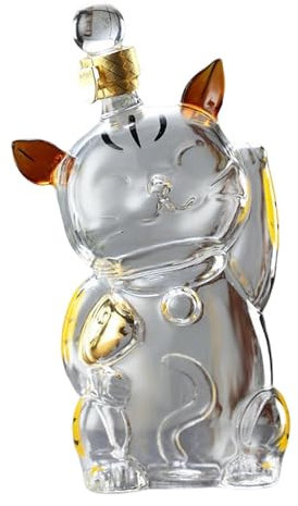 Decanter a forma di gatto, decanter in vetro con tappo sigillato, grande capacità di 1000 ml, adatto per vodka scozzese, whisky, whisky scozzese, tequila