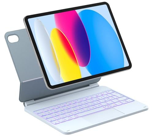 Inateck Tastatur Hülle für iPad 11(A16)/10. Gen, Freitragender Ständer | 7 FarbigerBeleuchtung, Touchpad, magnetisch, freitragender Ständer, NeoMagic SE, Blau