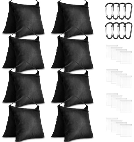 8 Stück Schwarze Sandsack-Sets für Lichtständer und Fotostative | Schwere Gewichtstaschen mit Karabinern und PE-Beuteln für Stativ, Zelt, Pavillon und Schirmständer
