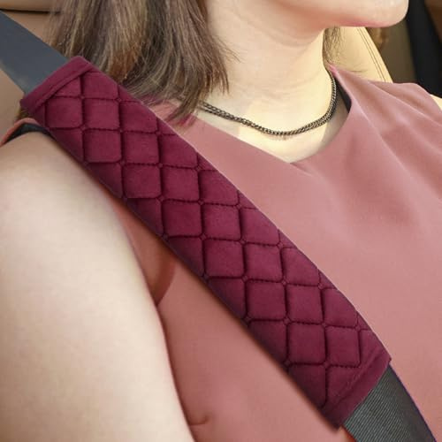 Protege Ceinture Voiture,2pcs Coussinet Doux et Confortable pour Ceinture de Sécurité, Coussin Amovible Universel pour Adultes et Enfants, Accessoire Auto Voyage (Rouge)